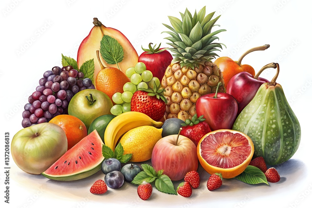 A vibrant still life overflowing with nature's bounty, a colorful cornucopia of fresh fruits bursting with juicy sweetness and ripe textures, bathed in soft light. A vibrant still life overflowing with nature's bounty, a colorful cornucopia of fresh fruits bursting with juicy sweetness and ripe textures, bathed in soft light.