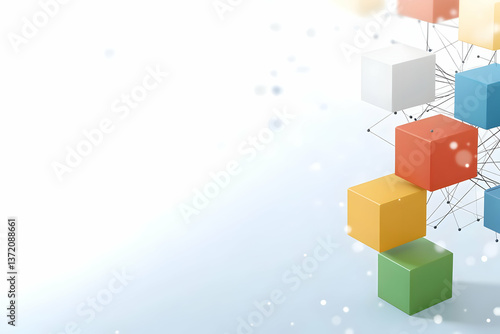 Obraz na płótnie Colorful Cubes Connected by Network Lines on Light Background Design w salonie