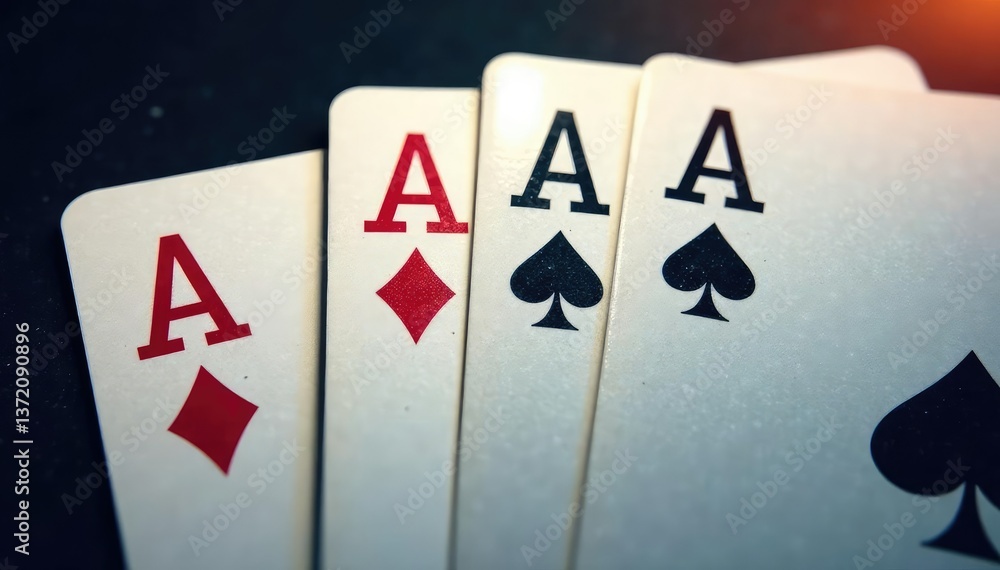 Obraz premium Playing cards arranged in a row showing the four aces , suit, chance, diamonds