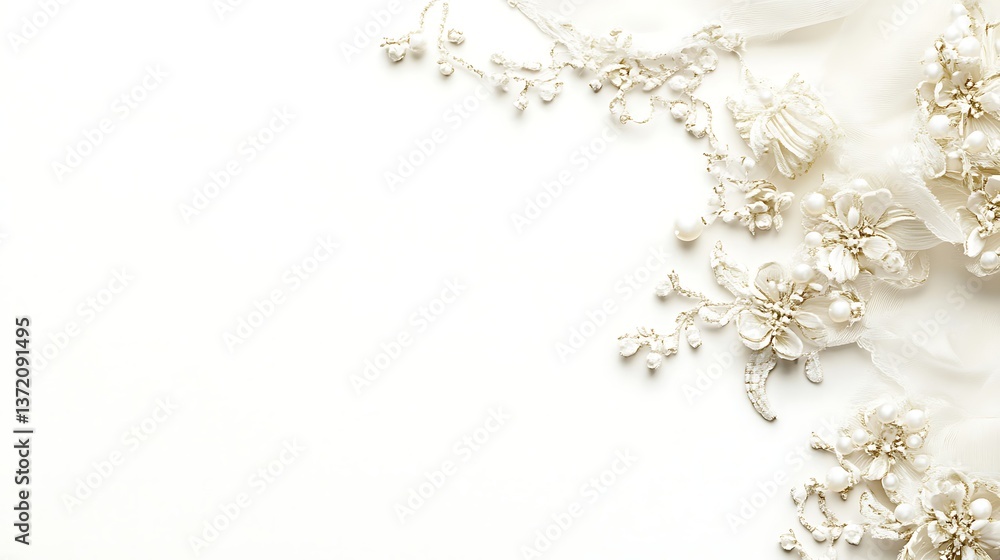 Delicate white wedding floral arrangement on a clean white background Delicate white wedding floral arrangement on a clean white background