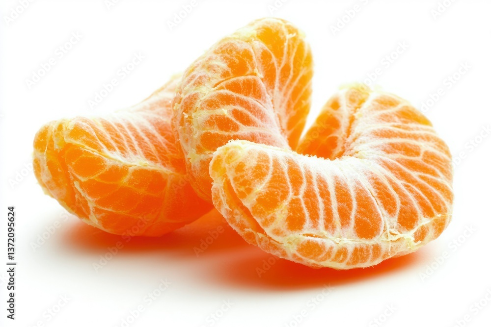 Close-up Tangerine Segments on White Background Close-up Tangerine Segments on White Background