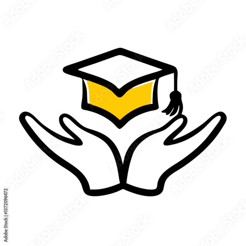 A hand is shown holding a graduation cap symbolizing education, achievement and graduation for websites and blogs related to education, philanthropy and academic success.