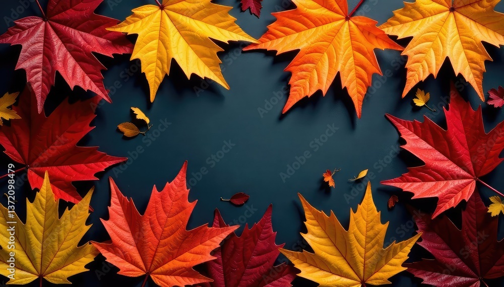 Symmetrical arrangement of colorful autumn leaves , seasonal, natural beauty Symmetrical arrangement of colorful autumn leaves , seasonal, natural beauty