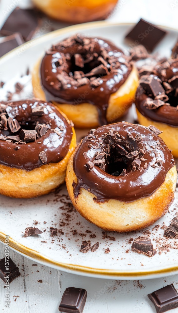 Delicious round syrniki with chocolate filling, topped with melted chocolate and chocolate pieces Delicious round syrniki with chocolate filling, topped with melted chocolate and chocolate pieces