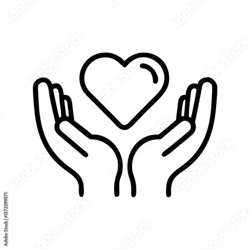 Two hands holding a heart, line art. Symbolizes love, care, and support. Ideal for charity, health, and relationship-themed websites and blogs.