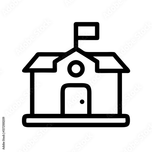 minimalist black line art illustration of a simple church building with a cross on top for religious websites, community event listings, and spiritual themes