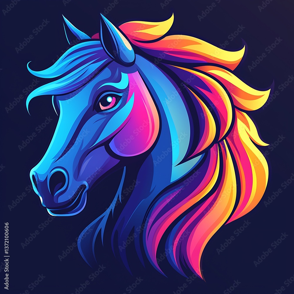 Neon mane horse in artistic style high resolution photo Neon mane horse in artistic style high resolution photo