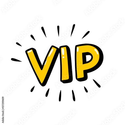Vector doodle icon of the word “VIP” in bold font for websites or blogs related to exclusive events, premium services or special promotions.