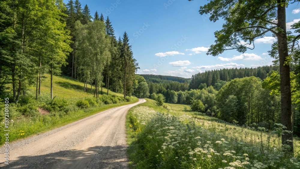 Fototapeta premium country-road-and-green-forest-natural-landscape-un (3)