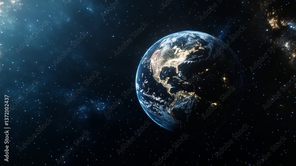 Obraz premium Stunning photo of earth in space highlighting the dramatic contrast of daylight and darkness