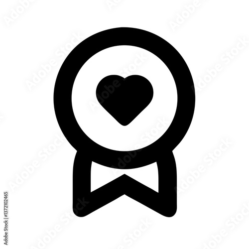 Heart badge with ribbon icon. Use on websites and blogs related to favorite content, top picks, loved items, quality endorsements, and charitable achievements.