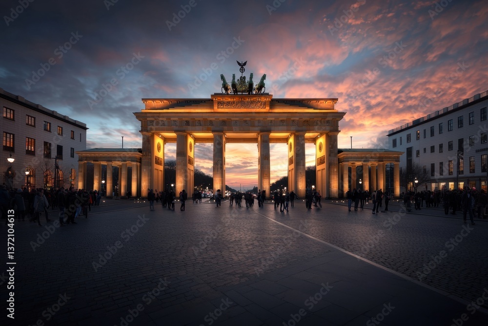 Obraz premium Illuminated brandenburg gate at night berlin famous landmarks urban landscape captivating viewpoint historical significance for tourists and locals