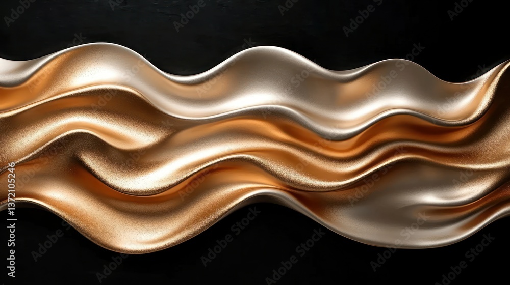 Obraz premium Gold, wave, abstract, flowing, dark, background, texture, design