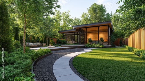 Wallpaper Mural Modern backyard retreat with patio, landscaping, and sunlit garden Torontodigital.ca