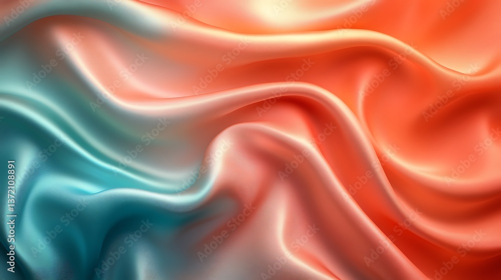 Obraz premium A smooth, silky surface in shades of coral and teal, with a gradient transition and a polished finish,