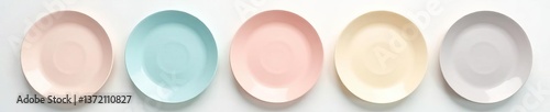 Minimal pastel plates flatlay on white background, design, kitchen, tableware