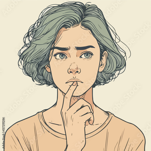 A Moment of Reflection: A person with contemplative gaze, hints at deeper thought or consideration, inviting the viewer to share in the mental space.