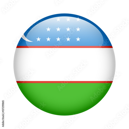 flag of Uzbekistan, button round glossy icon