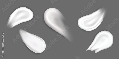 White creamy skin product. Cosmetic lotion smear isolated on transparent background. Body or face liquid sunscreen gel swatch. 3d facial creme or milky shampoo blob. Makeup foundation texture