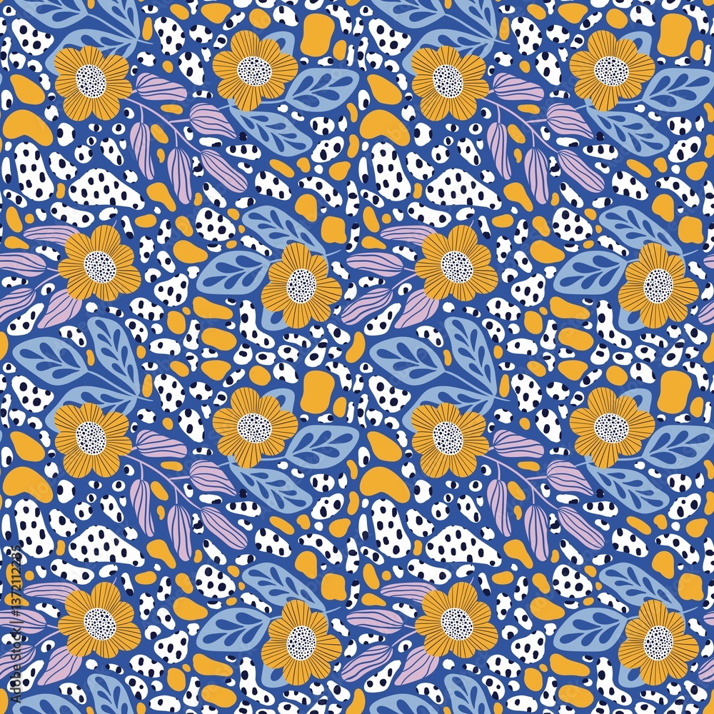 Naklejka premium Abstract floral background with flowers and leaves. Modern art. Botanical simple graphic
