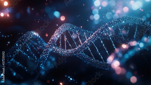 Microscopic illustration of DNA double helix structure, highlighting gene silencing techniques with RNA interference, antisense oligonucleotides, for genetic research applications