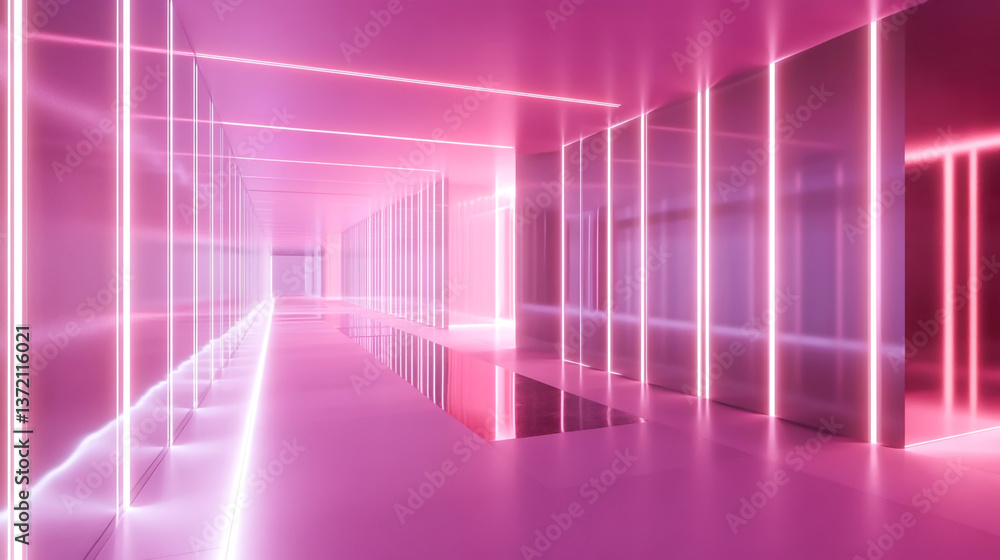 Futuristic data center corridor with glowing led panels and reflective surfaces Futuristic data center corridor with glowing led panels and reflective surfaces