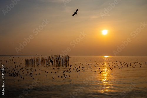 cenic landscape of Sunset over the sea water.