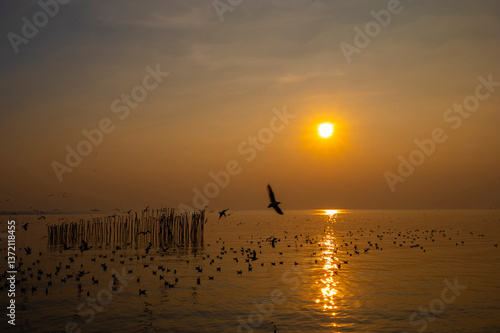 cenic landscape of Sunset over the sea water.