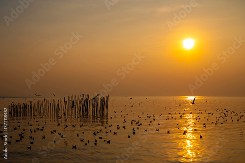 cenic landscape of Sunset over the sea water.