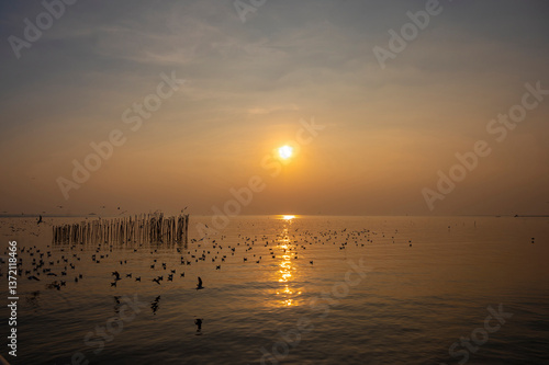 cenic landscape of Sunset over the sea water.