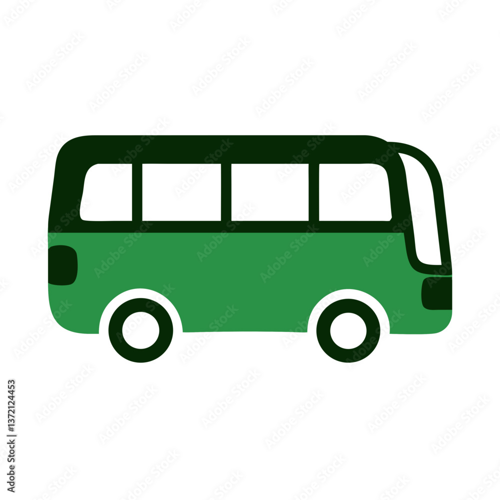 Green minibus icon in flat style on white background Green minibus icon in flat style on white background