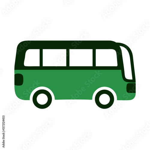 Green minibus icon in flat style on white background