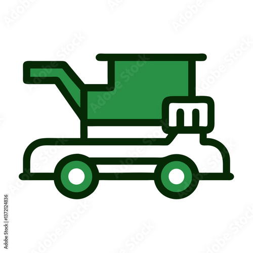 Green combine harvester icon in flat style
