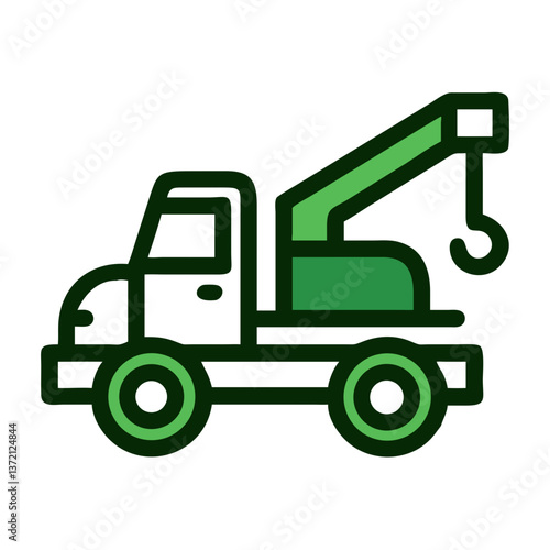 Tow truck icon in green flat style on white background