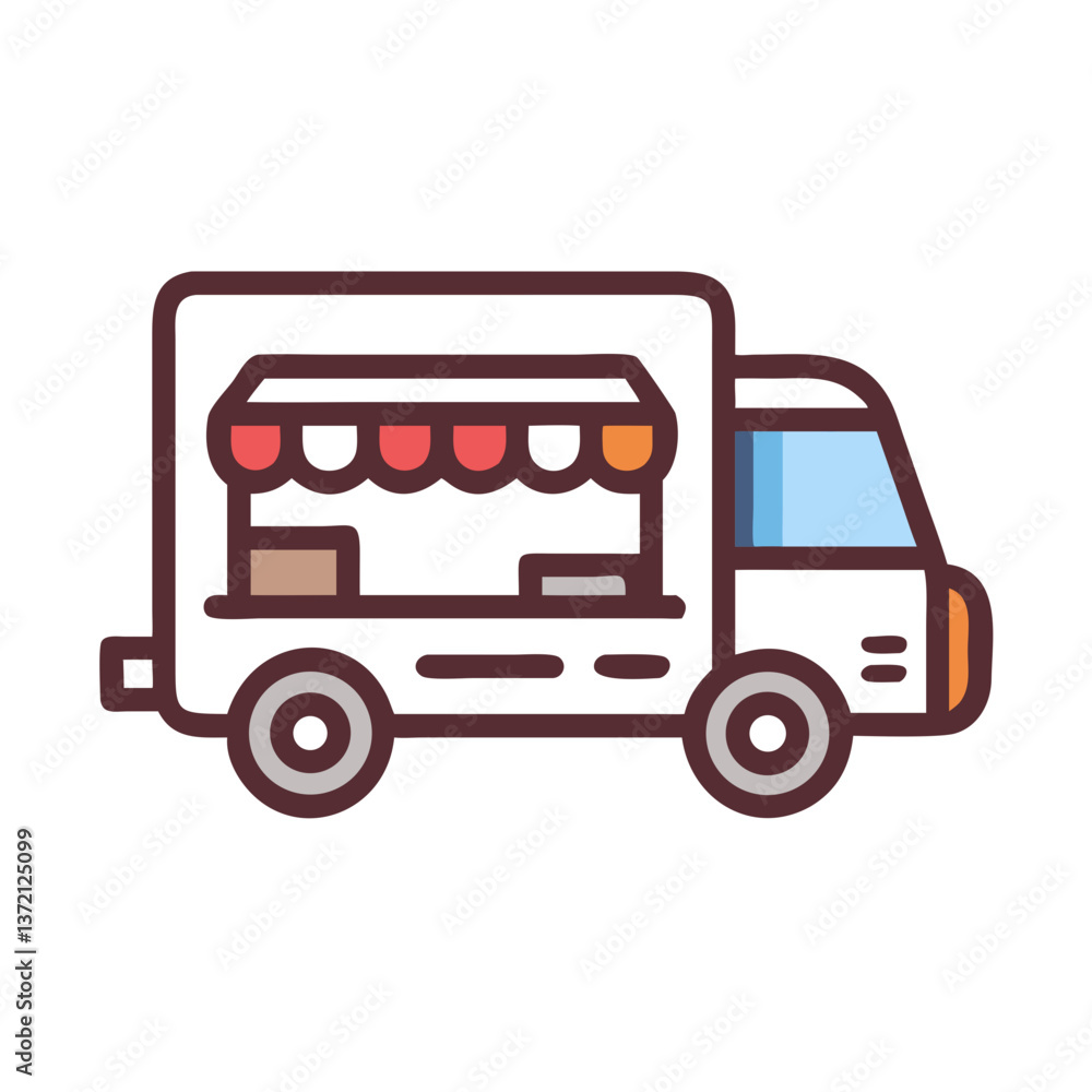 Outline food truck icon with canopy and serving window Outline food truck icon with canopy and serving window