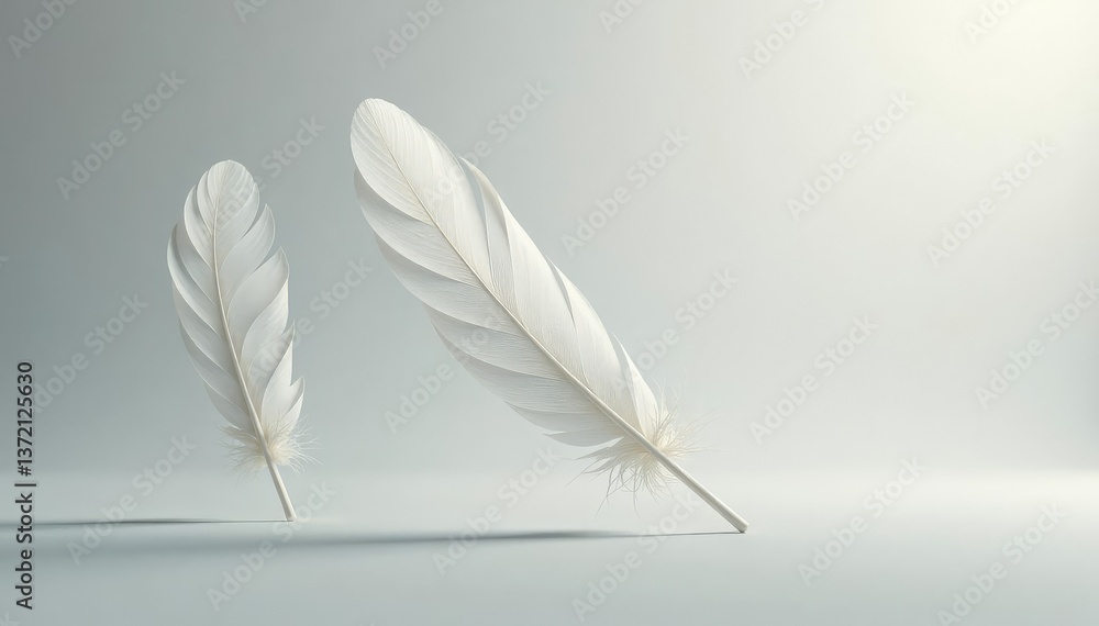Obraz premium Elegant white feathers on pristine background, minimalist, downy
