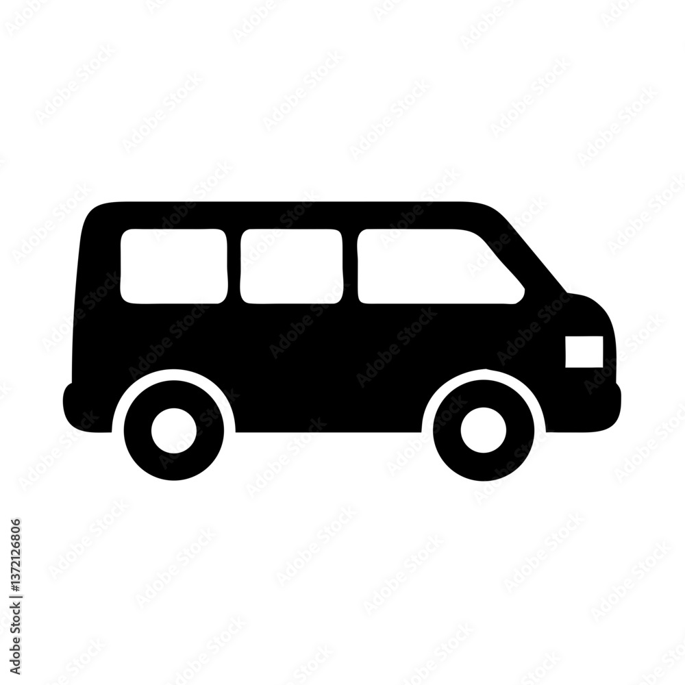 Black minivan icon in flat silhouette style Black minivan icon in flat silhouette style