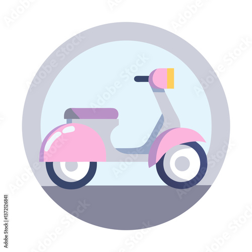 Pink scooter icon in cartoon circle background