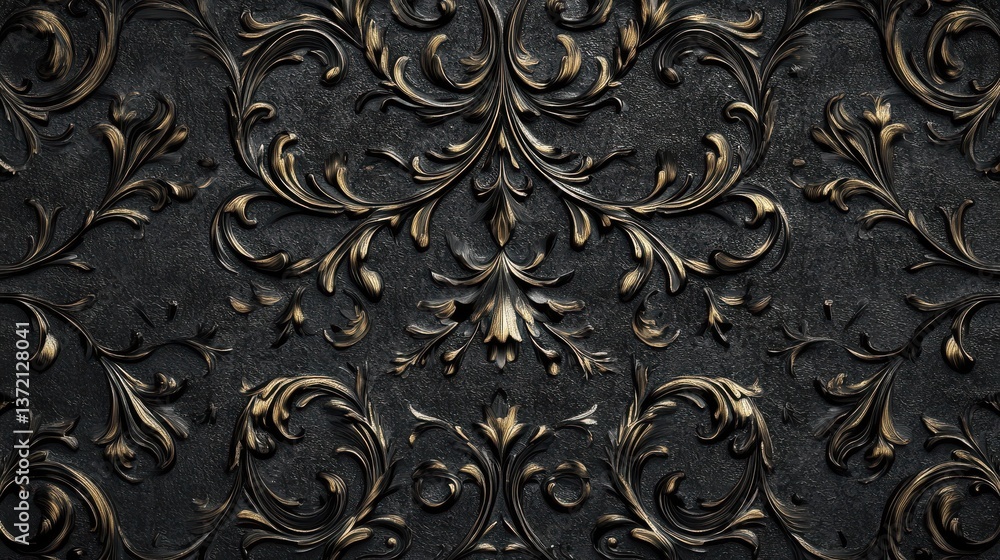 Obraz premium A detailed black ornate pattern with a textured, elegant design. illustration