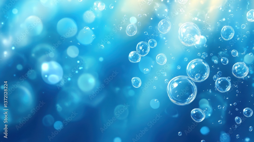 A copy space image featuring a vibrant blue background adorned with a mesmerizing burst of bubbles illustration A copy space image featuring a vibrant blue background adorned with a mesmerizing burst of bubbles illustration