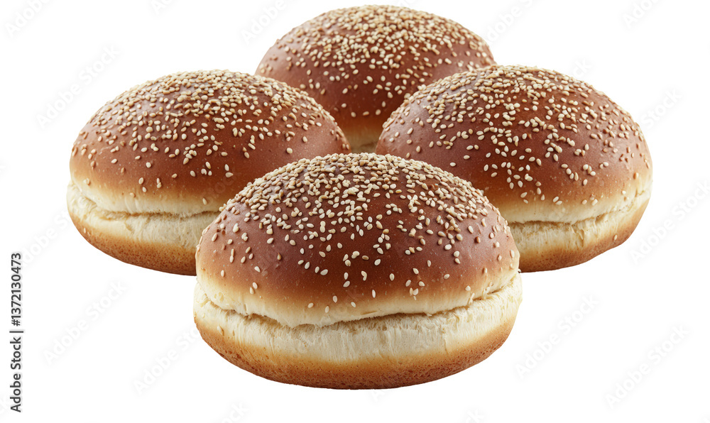 Four sesame seed burger buns transparent background, ready for grilling Four sesame seed burger buns transparent background, ready for grilling