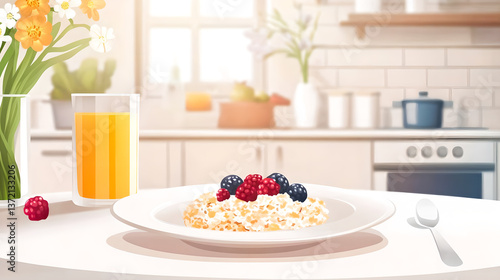healthy breakfast with muesli and fruits and berries. Vector illustration