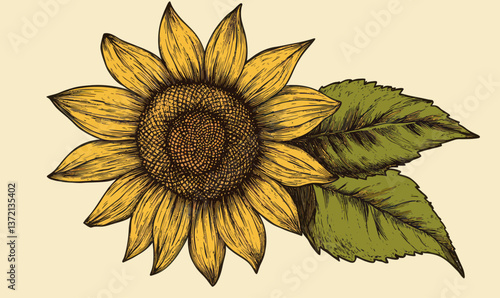 Vintage Sunflower Vector Engraving Ink Sketch Botanical Illustration for Floral Design Projects