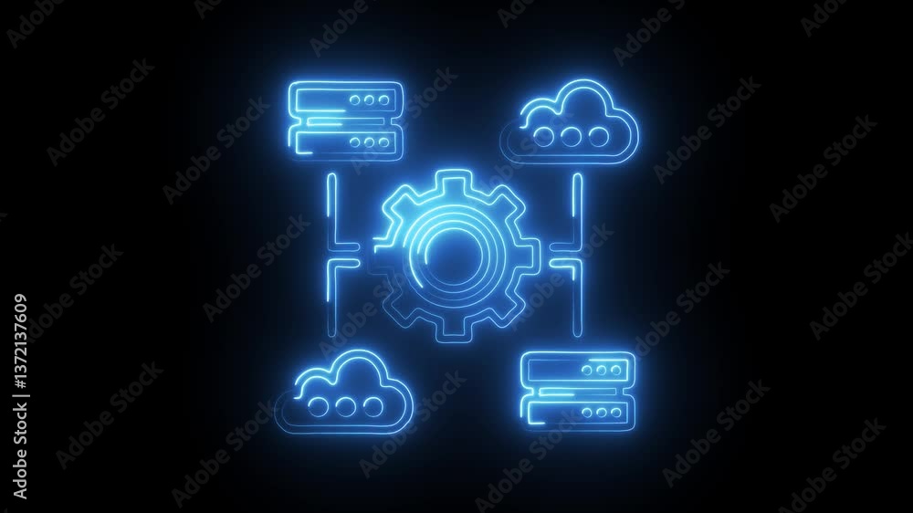 Glowing neon software icon isolated on black background. HD Video motion graphic animation Glowing neon software icon isolated on black background. HD Video motion graphic animation