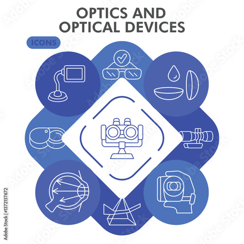 Optical instruments symbols collection or sketches. optics theme icons in line style signs for web and app. Vector graphics isolated on white background.