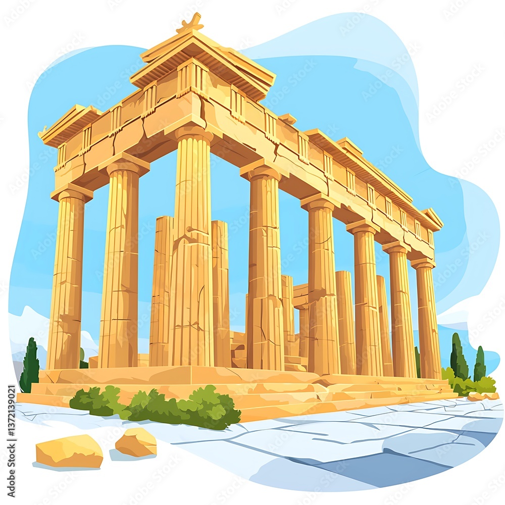 Obraz premium Ancient Greek Temple Illustration A Detailed Depiction of Classical Architecture.