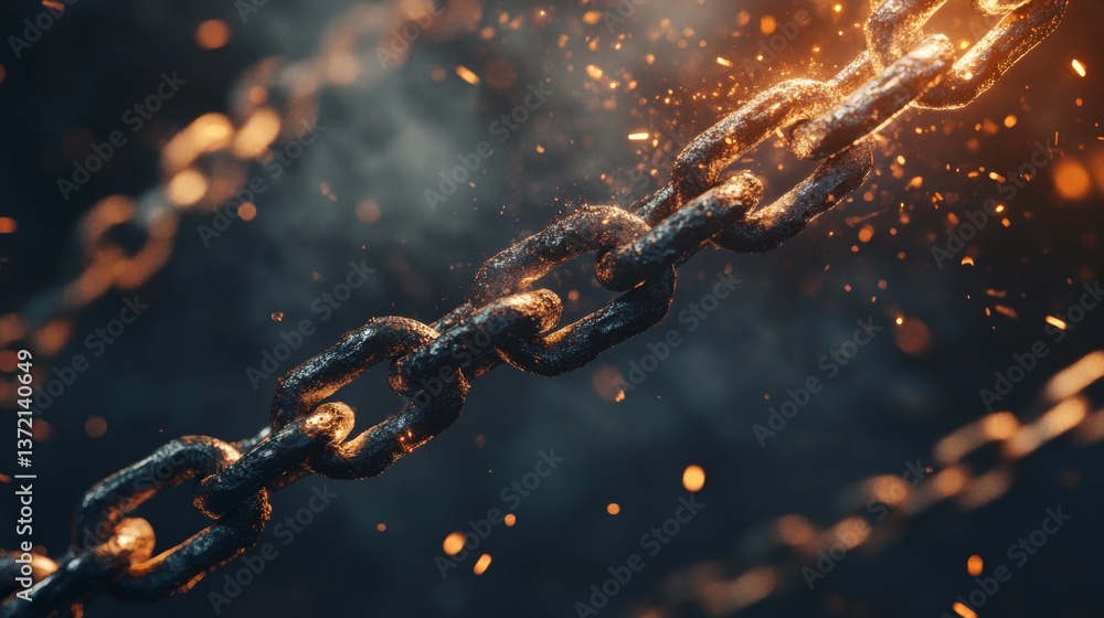 Epic cinematic scene of ultra realistic 3d heavy iron chains breaking with vibrant light and dust Epic cinematic scene of ultra realistic 3d heavy iron chains breaking with vibrant light and dust