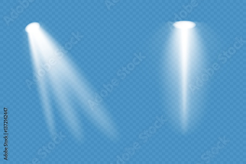 Set of spotlights for stage lighting, concerts. Lighting with neon spotlights. Vector.