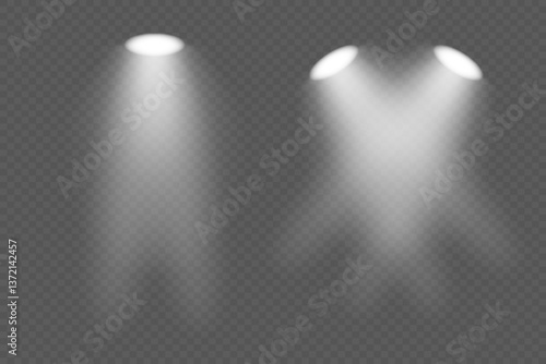 Set of spotlights for stage lighting, concerts. Lighting with neon spotlights. Vector.