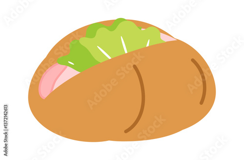 ロールパンのハムレタスサンドのイラスト